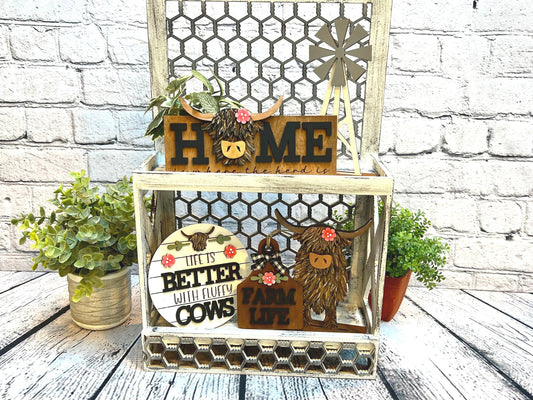 Highland cow tiered tray set