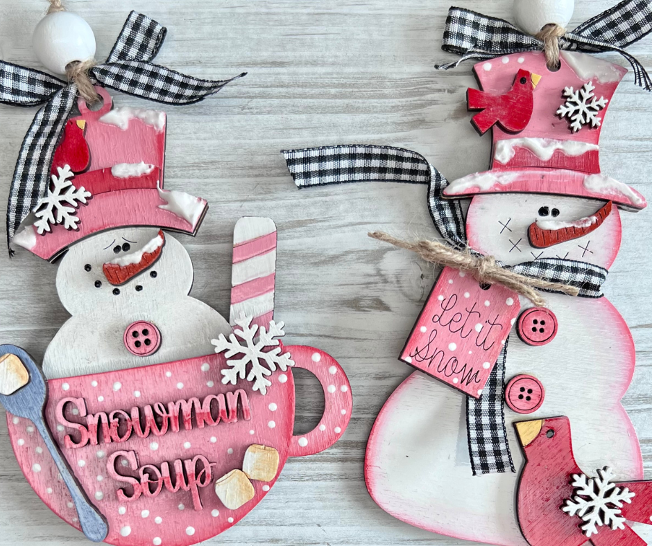 Pink Snowman Ornaments